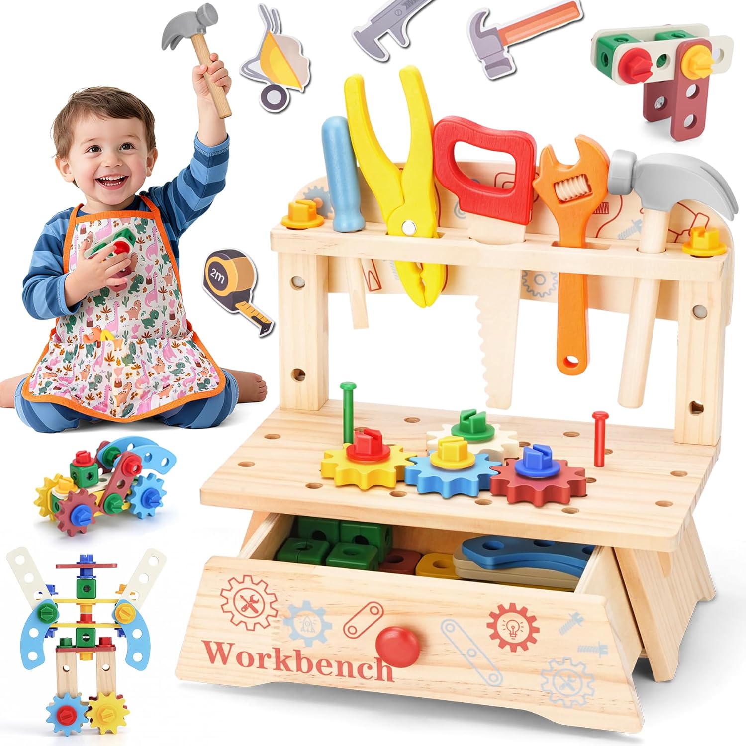Workshop Tools Toy - Wooden Tool Bench for Kids,Montessori Educational