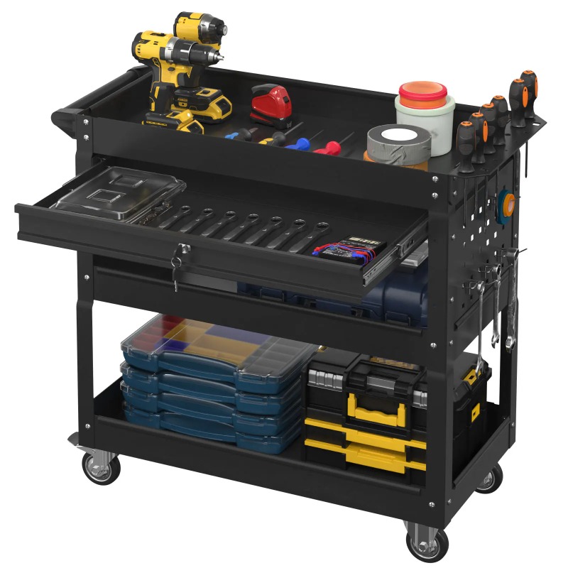 Workshop Garage Tools Manufacturer - 3-Tier Rolling Tool Cart Heavy Duty