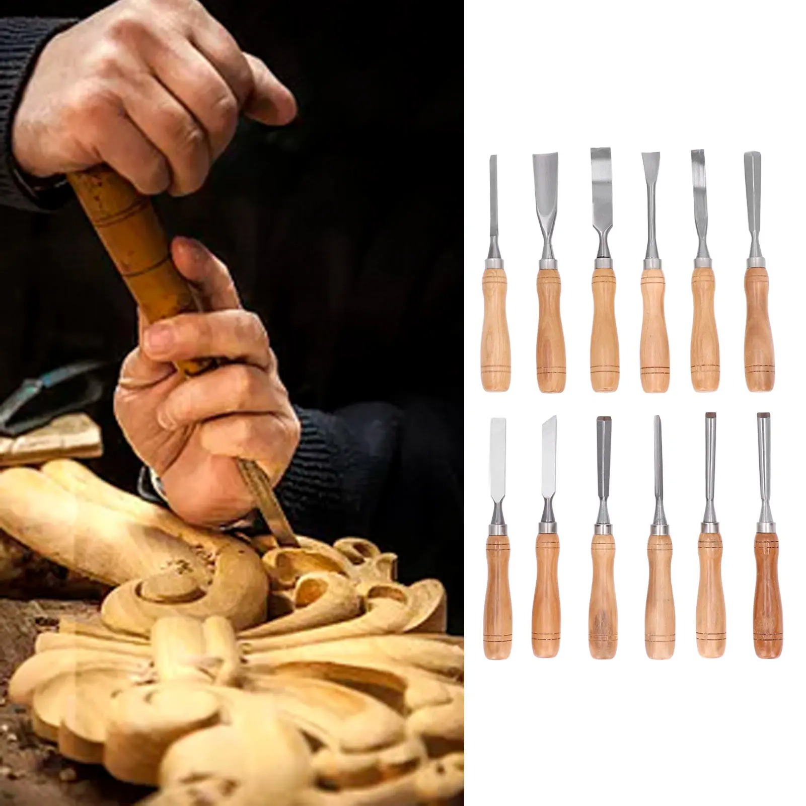 12Pcs/Set Wood Carving Tools,C - Chisel Set Wood 评论和价格