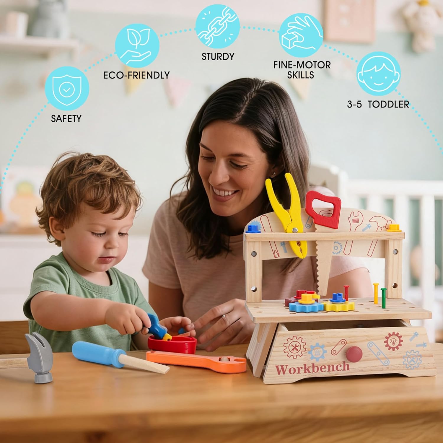 Wooden Tool Bench for Kids,Mon - Workshop Tools Toy 评论和价格