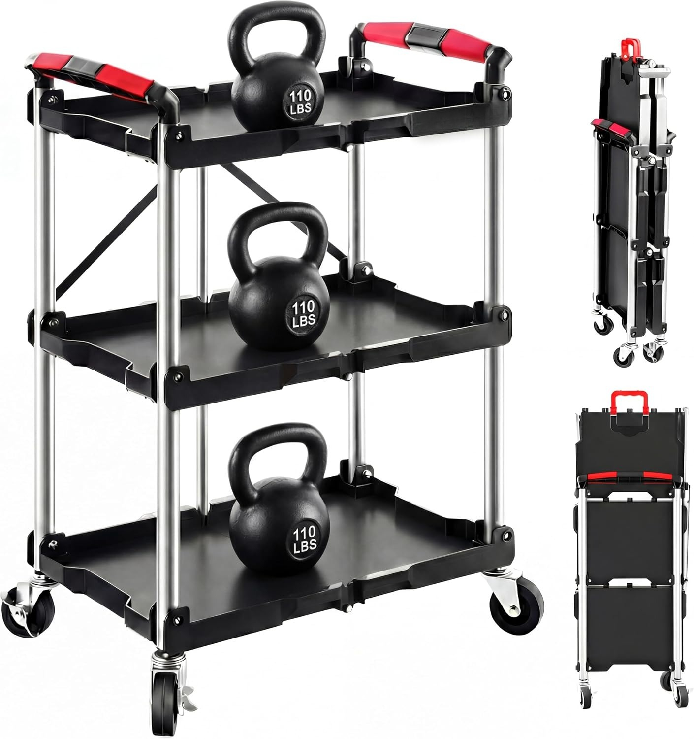 3-Shelf Foldable Rolling Utili - Workshop Tools Trolley 评论和价格