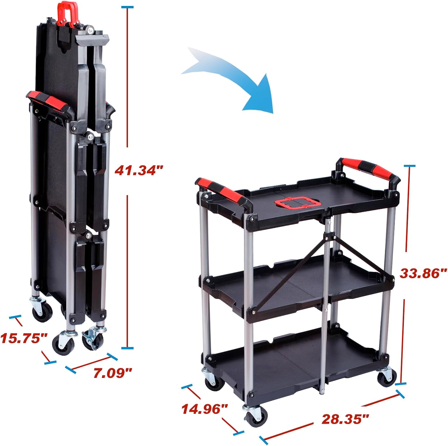 3-Shelf Foldable Rolling Utili - Workshop Tools Trolley 评论和价格