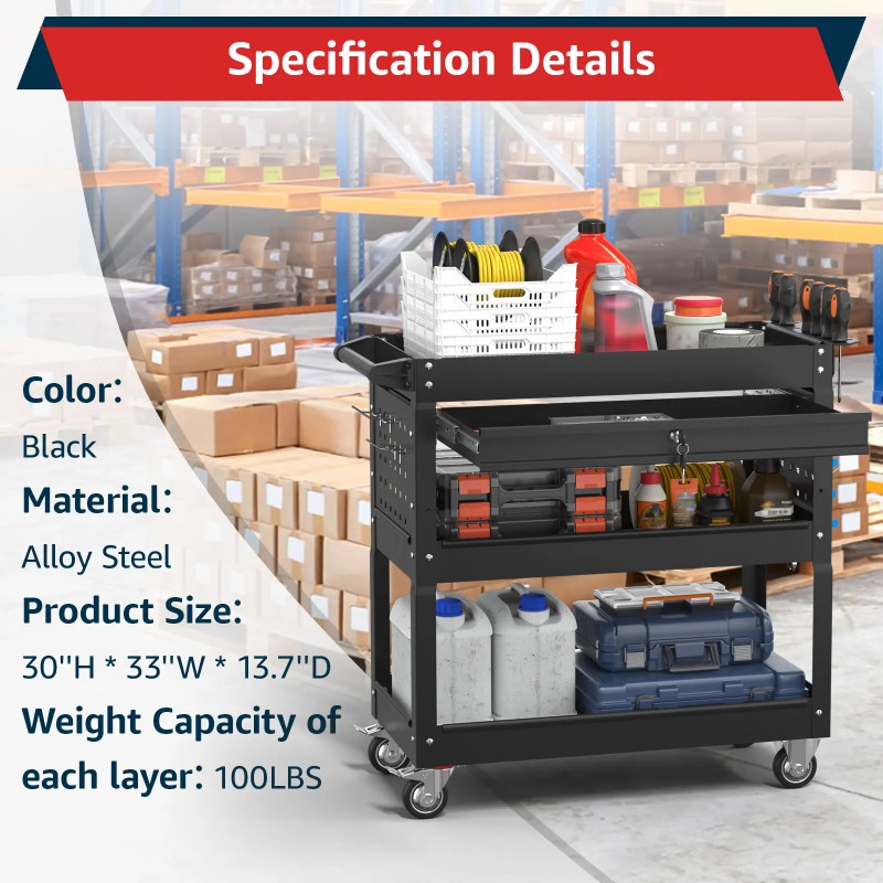 3-Tier Rolling Tool Cart Heavy - Workshop Garage Tools Manufacturer 评论和价格