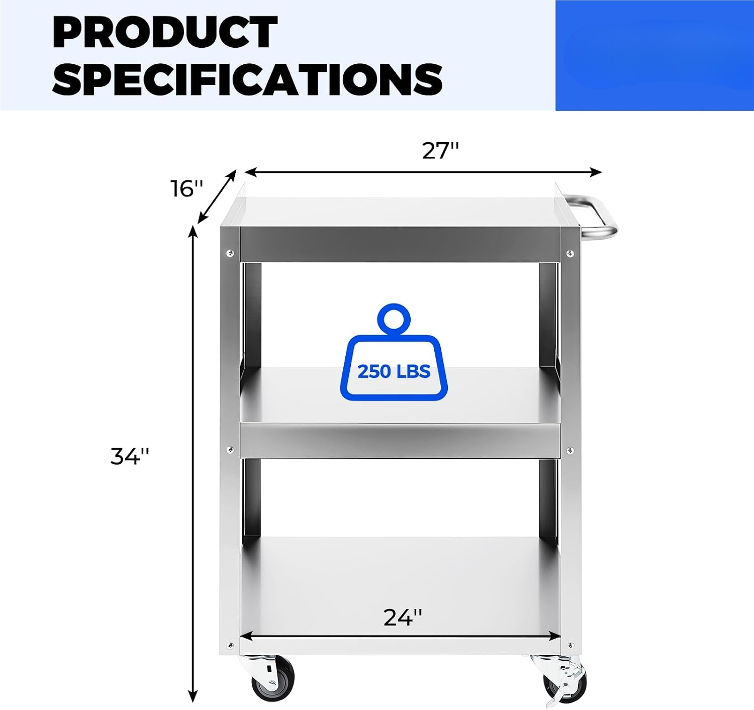 3-Tier Stainless Steel Rolling - Workshop Tools Trolley 评论和价格